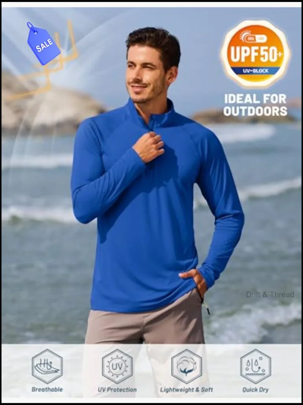 UPF 50+ Long Sleeve 1/4 Zip Sun Protection Shirt Athletic Running Top